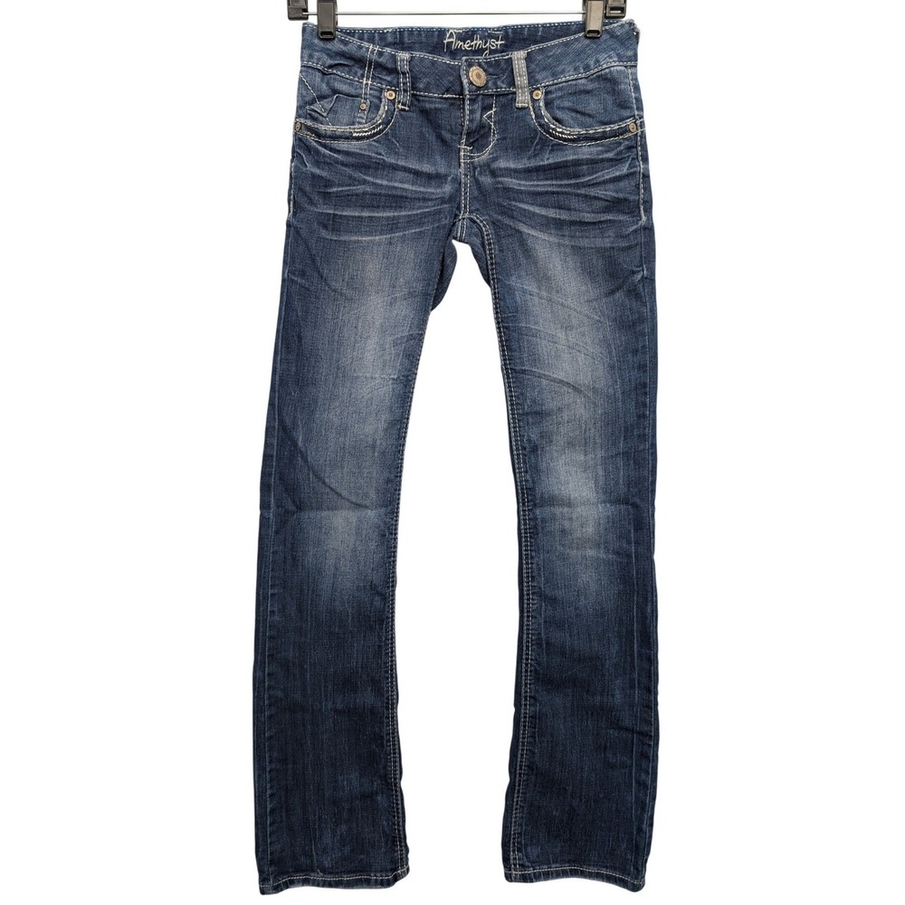 Y2K Amethyst Bootcut Jeans Women Size 1 Dark Wash Flap‎ Pocket Stretch